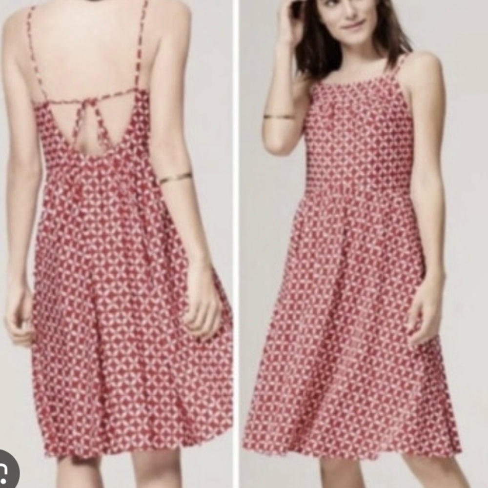 LOFT strappy red and white dress with full skirt back zipper size 6